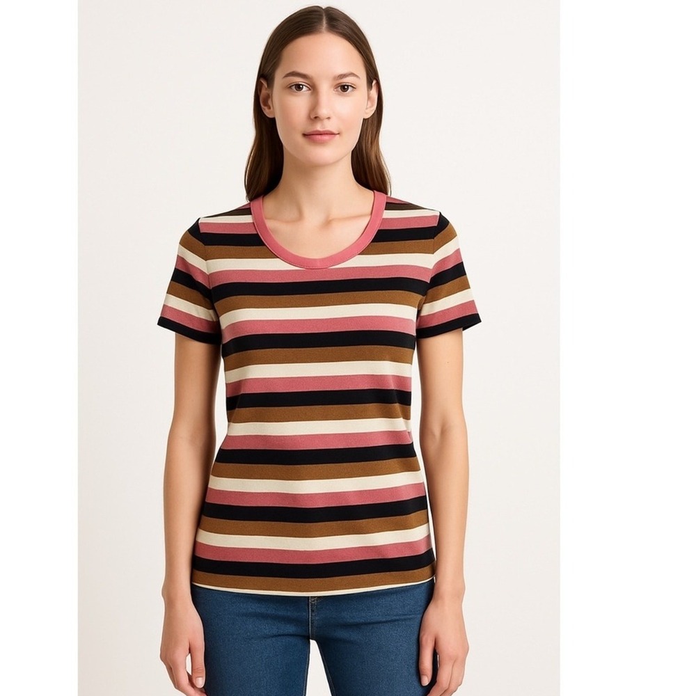 Dip Shirt Womans Small Striped Scoop Neck Short‎ Sleeve T-Shirt